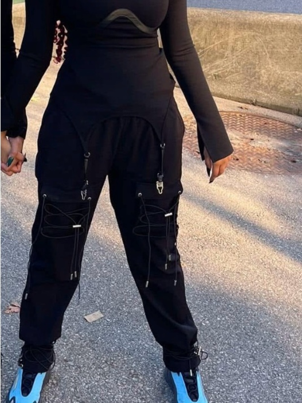 Manière De Voir Black Cargo Joggers with Drawcord Details
